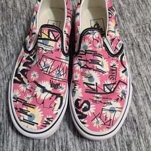 Vans Pink Floral Graphic Slip-On Sneakers